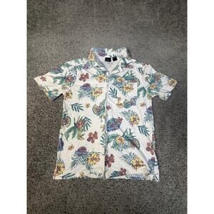 Jurassic World Shirt Mens S White Jersey Cotton Floral Short Sleeve Button Up
